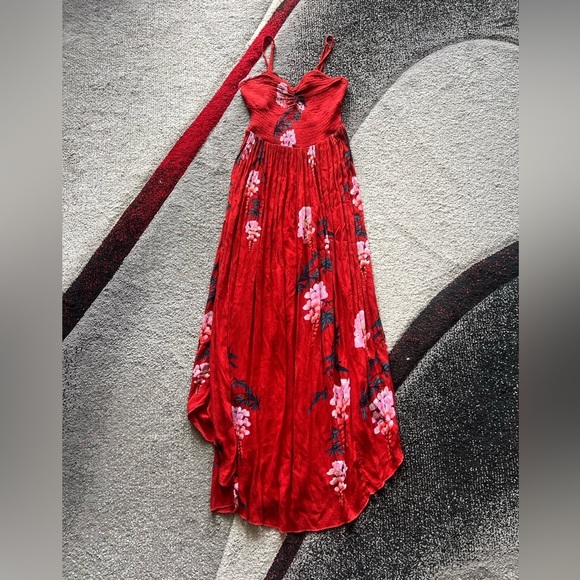 Intimately Free People Beau Red Floral Print Smocked Maxi Dress - Picture 3 of 6